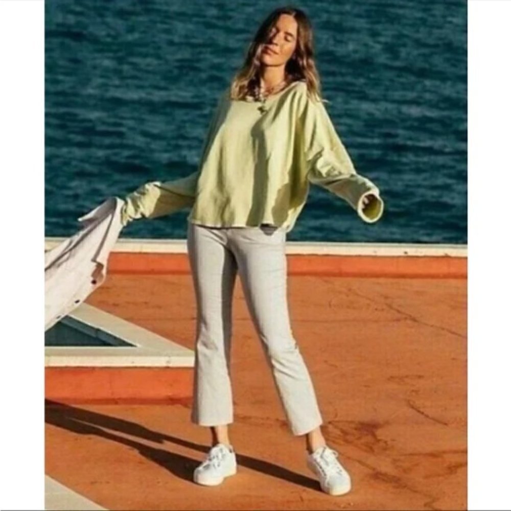 Free People Pants Sz L Florence Crop Flare Blue White Striped NWT